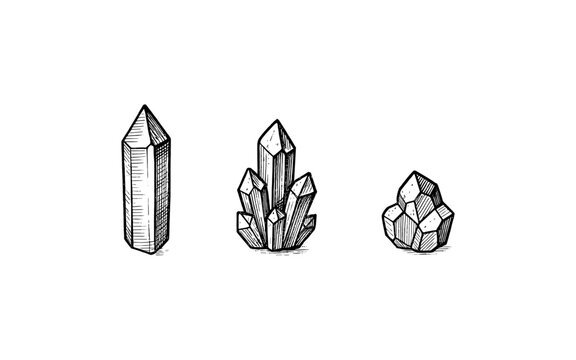 Hand drawn crystal collection featuring geometric shapes and textured details