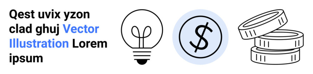 Innovation, financial planning, business growth, economic concepts, entrepreneurship, savings. Light bulb, dollar sign stacked coins. Innovation and financial planning concepts