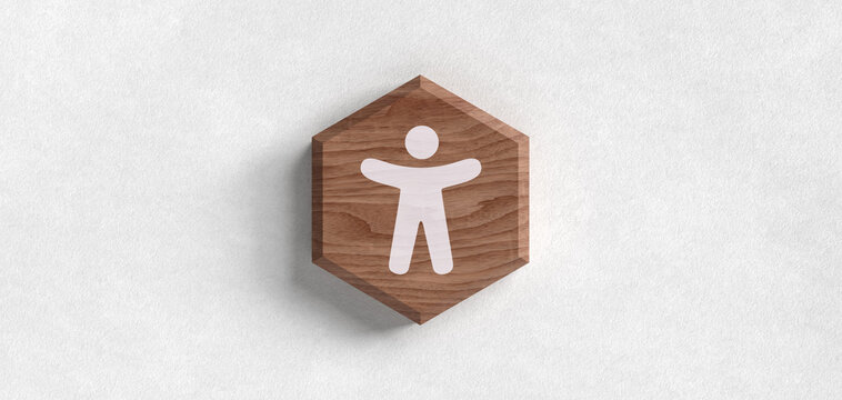 Mensch und Barrierefreiheit: Personensymbol-header auf Holz