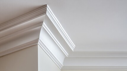 Obraz premium Medium shot showing minimalist crown molding installation highlighting the subtle streamlined edges that add understated sophistication to the ceiling.