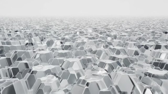 A vast, abstract landscape of interlocking, multifaceted geometric shapes