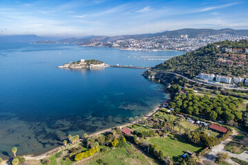 Fototapeta premium Kusadasi Coastline drone view in Kusadasi Town of Turkey