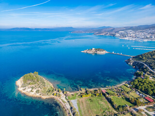 Obraz premium Kusadasi Coastline drone view in Kusadasi Town of Turkey