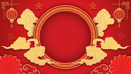 Lunar year background with circle pattern frame  template