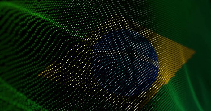 Brazil flag waving pixel. Brazilian blowing banner cyber attack hack and security concept animation.