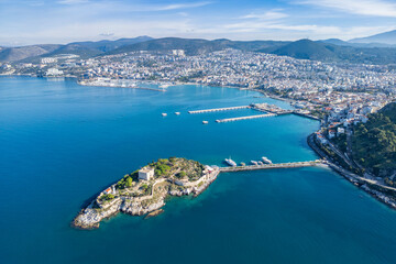 Kusadasi Coastline drone view in Kusadasi Town of Turkey © nejdetduzen