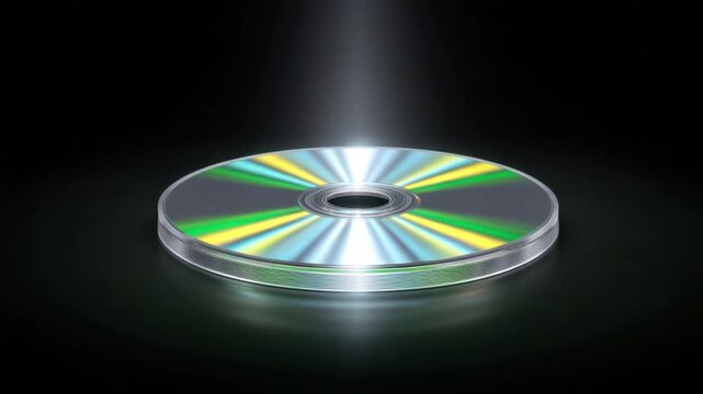 Shiny Compact Disc Reflecting Colorful Light Rays in a Dark Background with a Mysterious Glow Effect 4k video footage