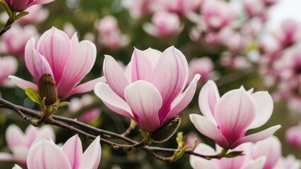 Fototapeta premium pink magnolia tree in garden during springtime Natural floral background
