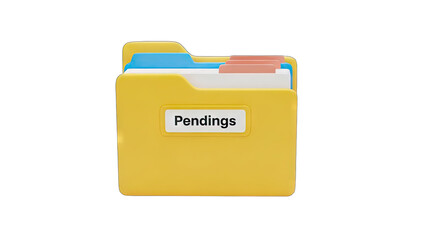 Yellow Folder Labeled Pendings With Tabbed Documents Inside On A Transparent Background Digital Art.