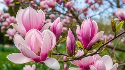 Fototapeta premium pink magnolia tree in garden during springtime Natural floral background