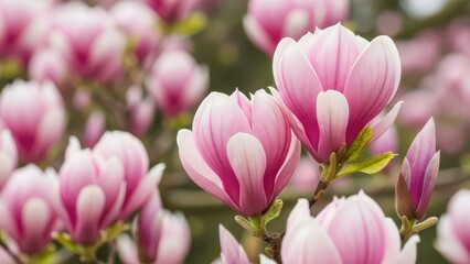 Obraz premium pink magnolia tree in garden during springtime Natural floral background