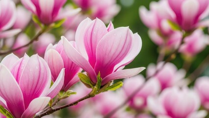 Obraz premium pink magnolia tree in garden during springtime Natural floral background