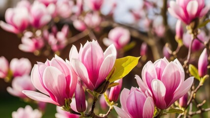 Fototapeta premium pink magnolia tree in garden during springtime Natural floral background
