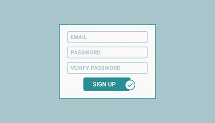 A clean user registration form featuring fields for email password and verification with minimalist design elements.