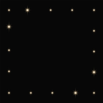 Decorative border from sparkles. Holiday square frame on dark background. Vector illustration.