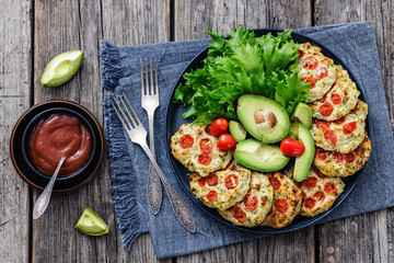 minced chicken cherry tomatoes patties on a plate