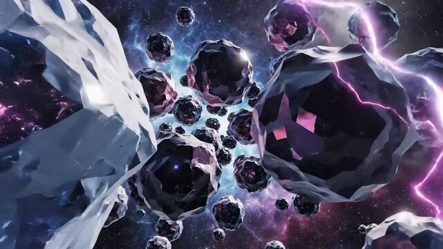 Cosmic diamond asteroids with glowing lightning