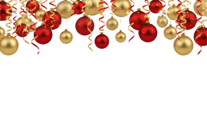 Christmas Ornaments and Ribbons in Red, Gold, and Black