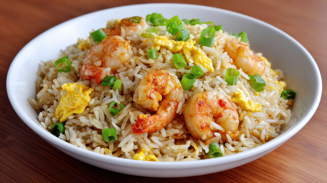 shrimp fried rice with wok hei and soy sauce in chinese takeaway style