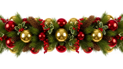 Festive Christmas Garland with Red and Gold Ornaments