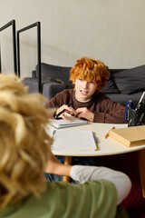 Happy boys enjoying creativity and laughter in a modern home setting