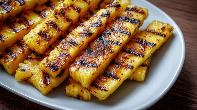 grilled pineapple slices with cinnamon and caramelization for desserts