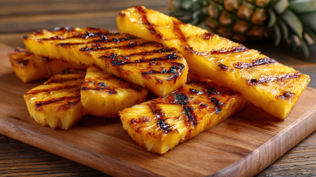 grilled pineapple slices with cinnamon and caramelization for desserts