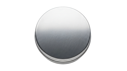 A single brushed metal circular object with a shiny surface isolated on transparent background