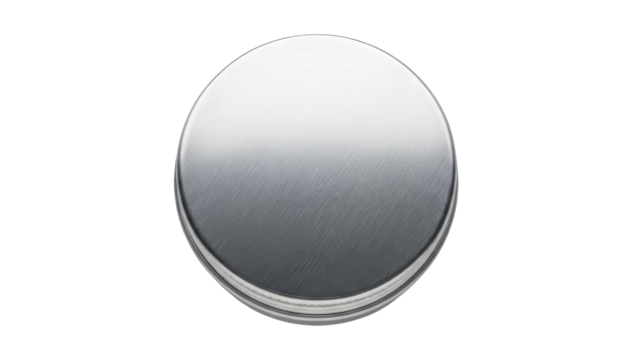 A single brushed metal circular object with a shiny surface isolated  on transparent background - Powered by Adobe
