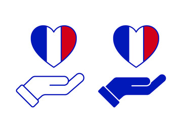 Hands Holding Heart French Flag Icon. France Unity Vector Symbol
