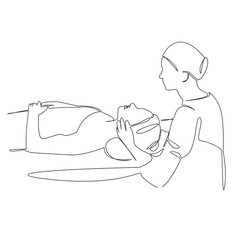 One continuous single drawing line art flat doodle massage, patient, skin, therapy, beauty, facial, skincare, spa. Isolated image hand draw contour on a white background, hand drawn, not AI