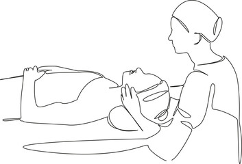 One continuous single drawing line art flat doodle massage, patient, skin, therapy, beauty, facial, skincare, spa. Isolated image hand draw contour on a white background, hand drawn, not AI
