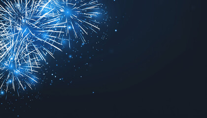 Fototapeta premium Vibrant Blue Fireworks Exploding Against a Dark Starry Night Sky with Sparkling Light Trails and Festive Celebration Atmosphere
