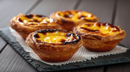 portuguese egg tart with flaky pastry and creamy custard