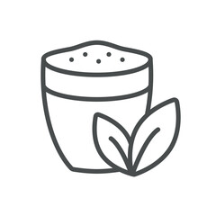 Plant Milk Matcha Icon. Thin Line Illustration of a Cup of Matcha Latte with Plant Leaves, Symbolizing Dairy Free Matcha Beverage, Green Tea Latte and Vegan Wellness Drink. Isolated Outline Vector Sig