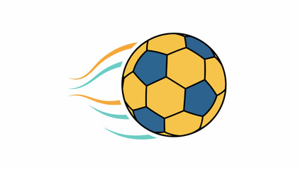 Obraz premium A vibrant soccer ball featuring contrasting hexagonal and pentagonal panels captured midair with a trailing motion effect.