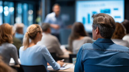 Obraz premium Faceless financial advisor giving presentation on effects of inflation on retirement savings, economic education session, investment impact analysis, wealth preservation strategy, defocused