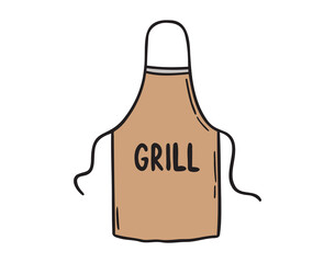 barbecue apron for grill doodle hand drawn icon. Outline line drawing clipart symbol