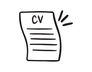 cv and resume and self presentation sheet of paper related doodle hand drawn icon. Outline drawing cv line clipart symbol