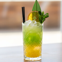 mojito cocktail on wooden table