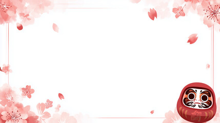 満開の桜と赤いダルマのフレーム