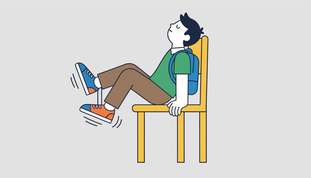A pair of shoes dangling from a seat as a young student kicks their legs back and forth lost in thought.
