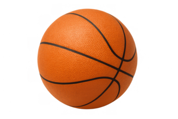Basketball, a classic sports equipment, spinning in the air. Orange ball with black lines. Transparent background