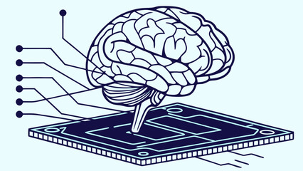 Futuristic AI neural network, deep learning processing big data, machine intelligence on a digital chipset and circuit board.