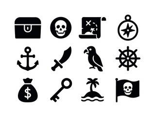 Pirate Treasure Icons. Pirate gold. Solid icon set of pirate gol