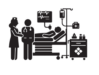 Emergency Room in silhouette white background.