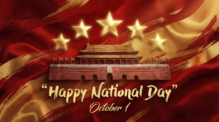 A festive image celebrating china s national day with stars and the forbidden city