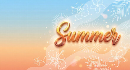 A vibrant summer background featuring floral designs and golden text