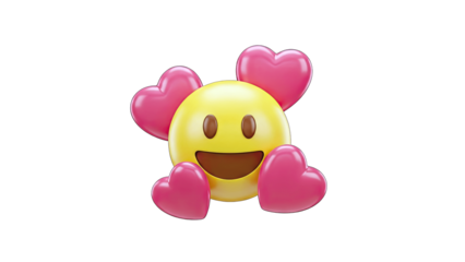 Smiling Emoji Surrounded by Hearts, Expressing Love and Affection