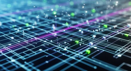 Futuristic circuit board visualization portraying abstract technological connectivity